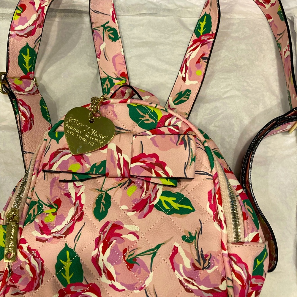 Betsy Johnson Pink Rose Quilted Mini-Backpack.